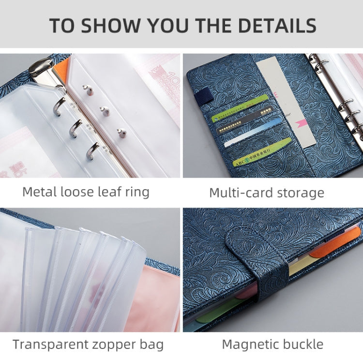 YMX-007 浮雕款皮革PU活頁本現金預算手賬本拉鏈袋筆記本