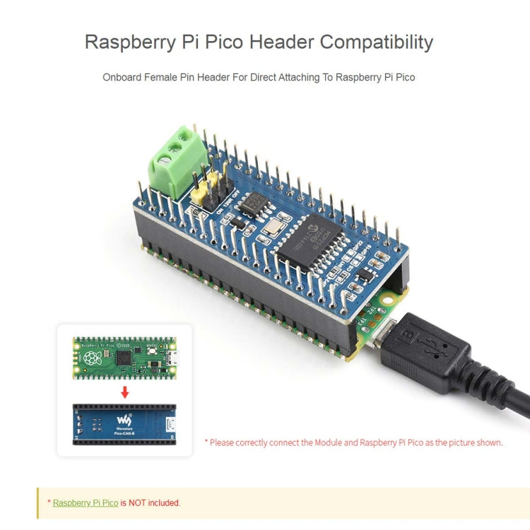 Waveshare  適用於Raspberry Pi Pico的CAN總線模塊（B），通過SPI實現遠距離通信23775