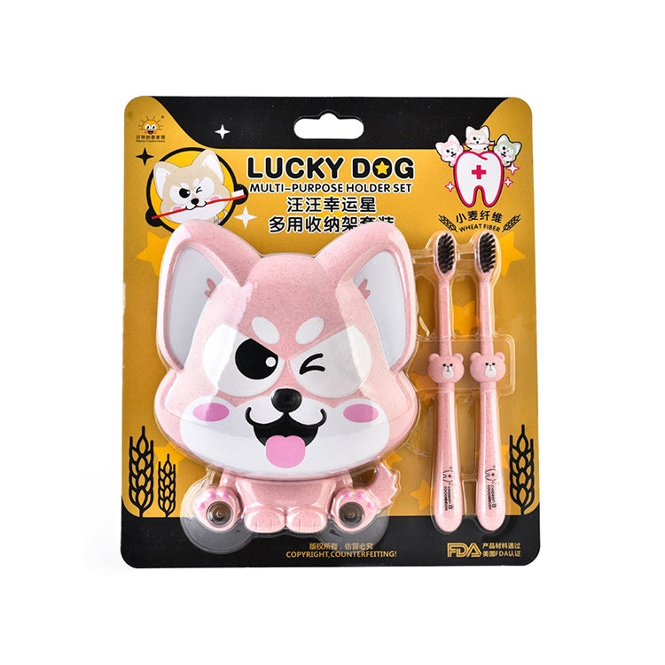 卡通狗狗牙刷牙膏吸壁式置物架，尺寸:16x14x5厘米