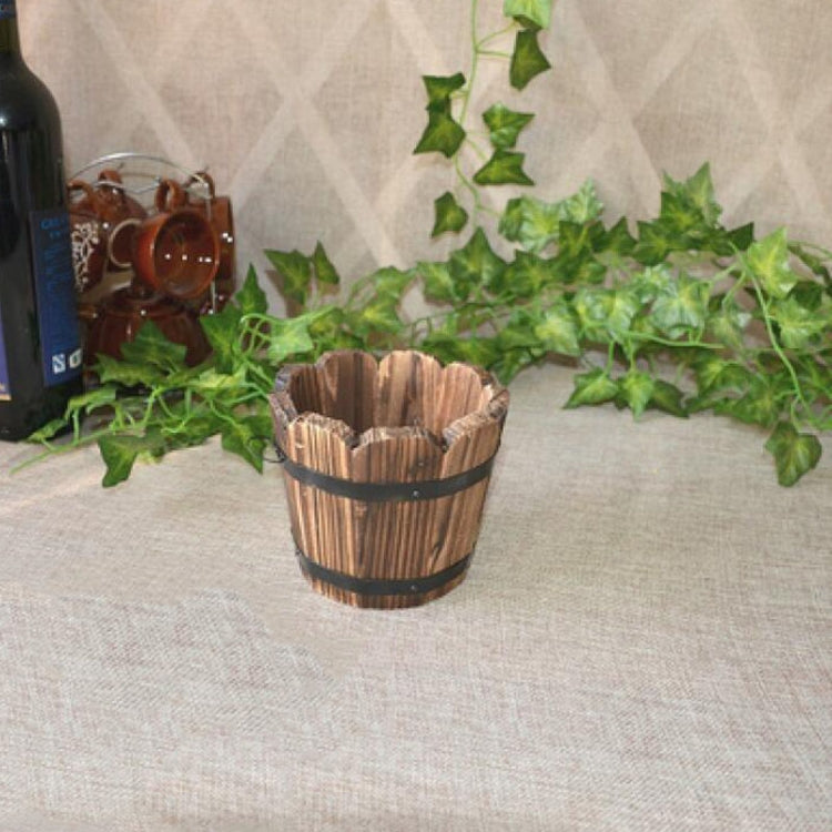 陽台種菜多肉碳化木花盆復古小木桶家居裝飾