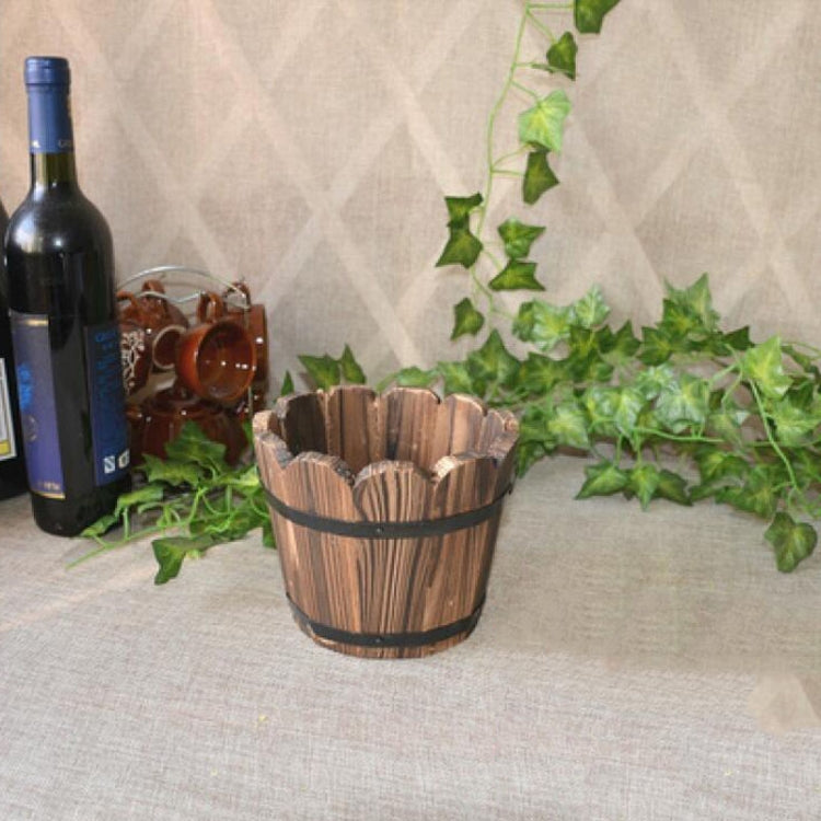 陽台種菜多肉碳化木花盆復古小木桶家居裝飾