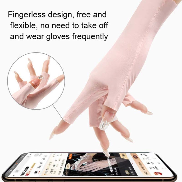 夏季薄款女士防晒手套美甲防護半指冰絲手套，款式：