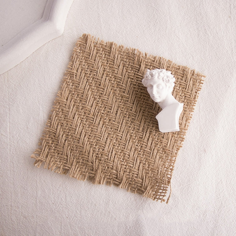 10個一賣 復古粗黃麻布香薰蠟燭杯墊攝影擺件道具 撕邊墊 12x12cm