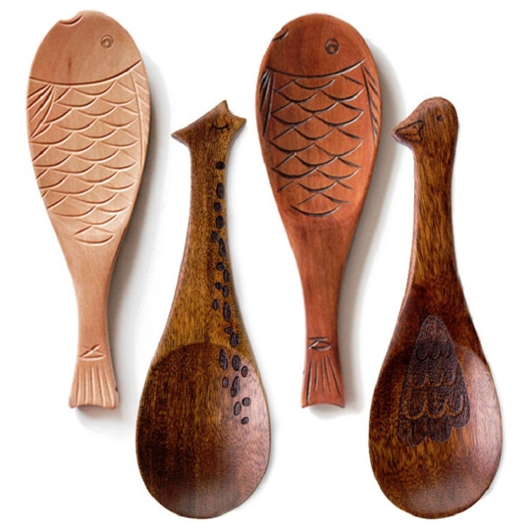 木製動物形狀楠木飯勺調羹，款式隨機