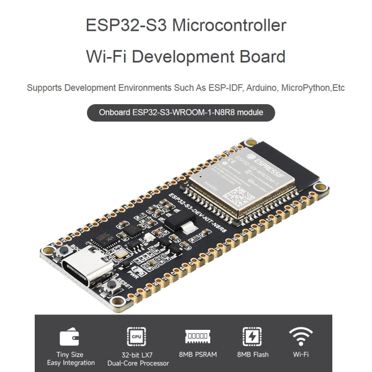 Waveshare  ESP32-S3 微控制器2.4GHz Wi-Fi開發板ESP32-S3-WROOM-1-N8R8模組