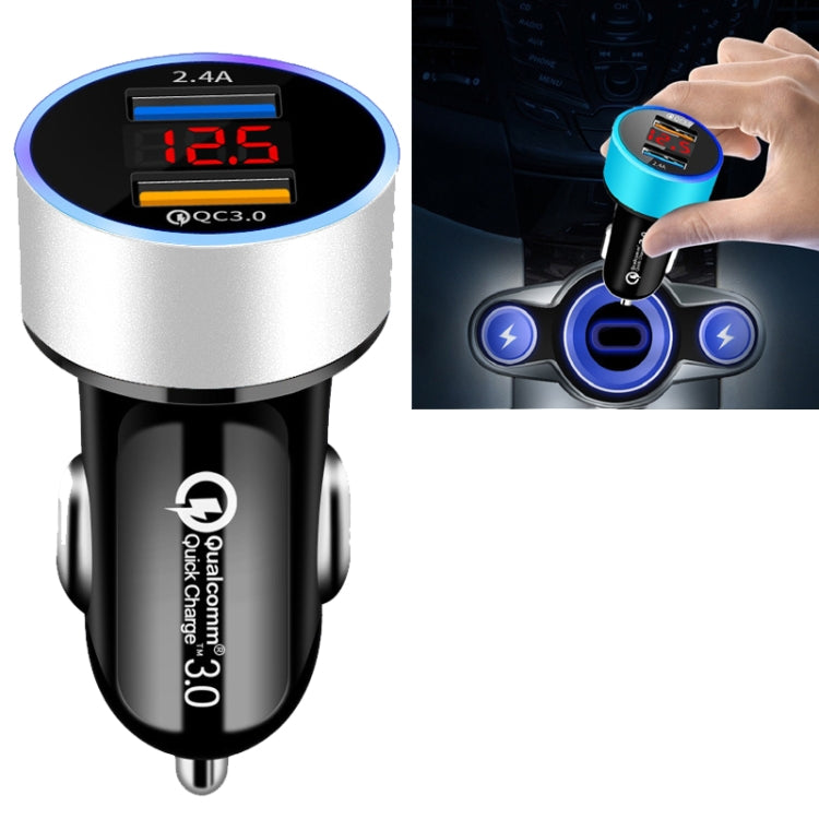 2個一賣 鋁圈 5V3.1A显示屏車充  QC3.0+3.1A 鋁合金多功能光環數顯車載充電器