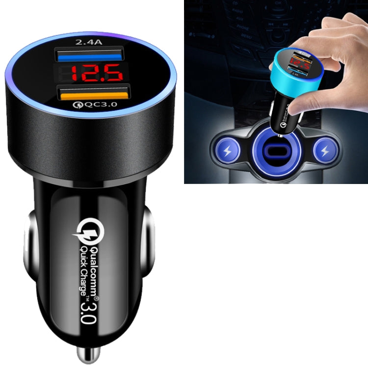 2個一賣 鋁圈 5V3.1A显示屏車充  QC3.0+3.1A 鋁合金多功能光環數顯車載充電器