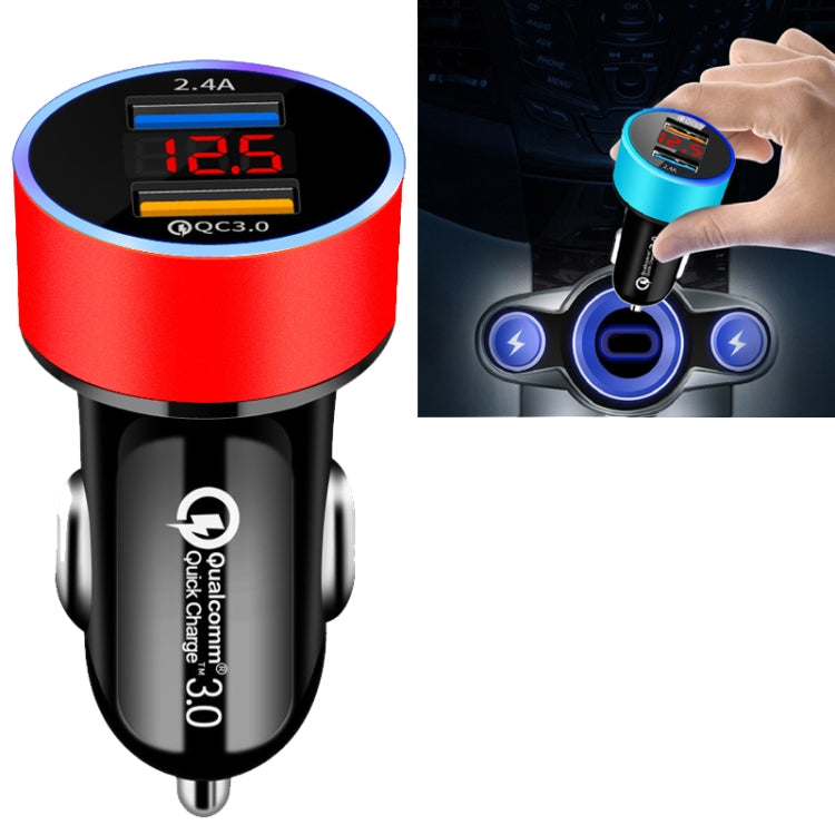 2個一賣 鋁圈 5V3.1A显示屏車充  QC3.0+3.1A 鋁合金多功能光環數顯車載充電器