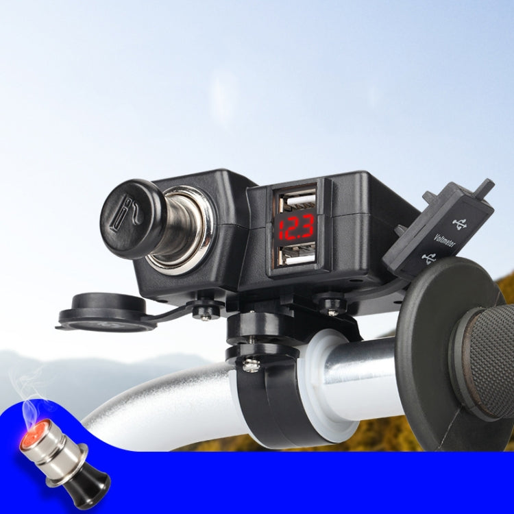 摩托車車載手機充電器 雙USB帶點煙器接口多功能數顯車充