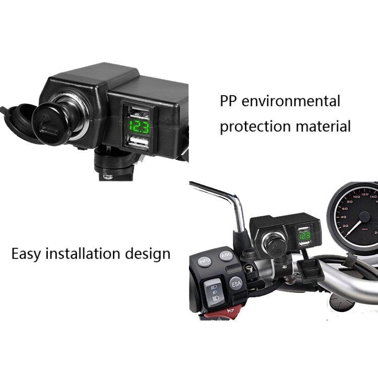 摩托車車載手機充電器 雙USB帶點煙器接口多功能數顯車充