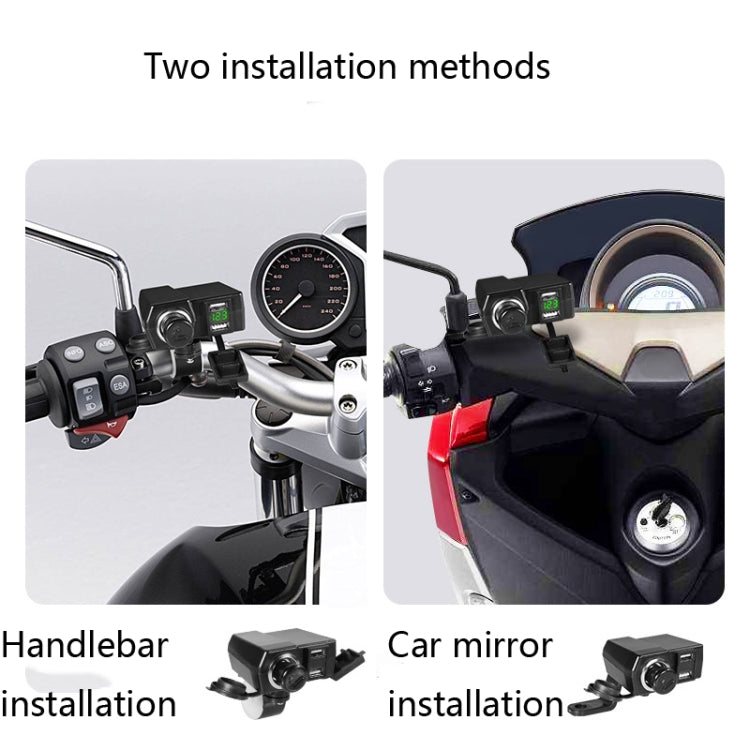 摩托車車載手機充電器 雙USB帶點煙器接口多功能數顯車充