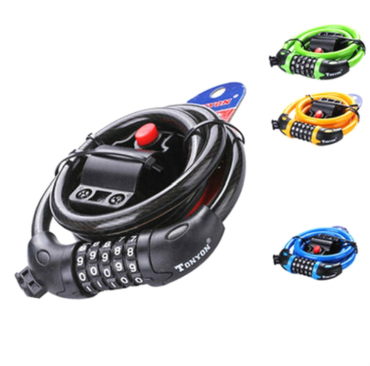 TONYON TY566自行車鎖五位密碼鎖山地車條形鋼絲鎖單車圈鎖