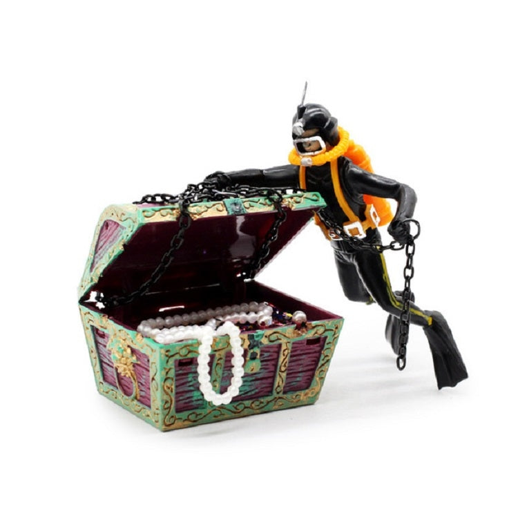 氣動魚缸裝飾潜水員尋寶蛙人水族魚缸造景