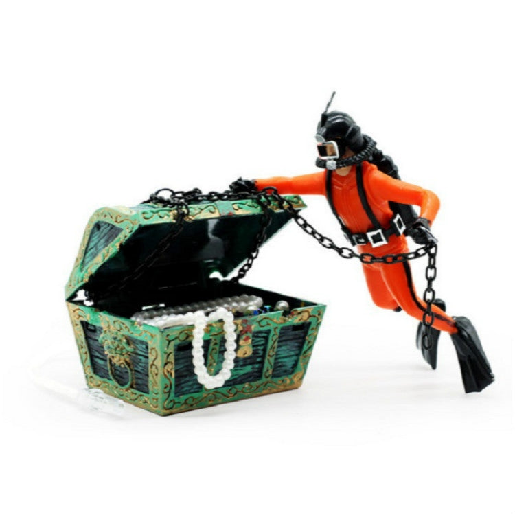 氣動魚缸裝飾潜水員尋寶蛙人水族魚缸造景