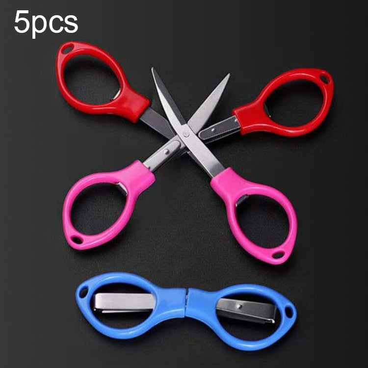 5 PCS Fishing Special Scissors Foldable Stainless Steel Fishing Tackle, Style:Plastic Handle, Color:Color Random Delivery