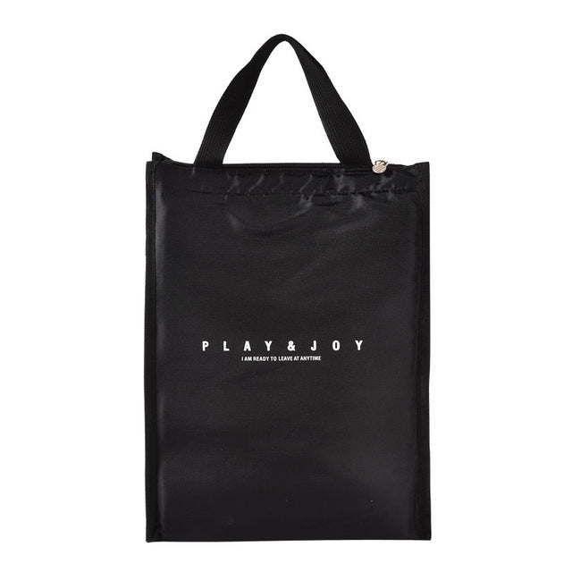 黑色白色條紋便攜式溫熱午餐袋女士兒童男士食品野餐涼爽盒絕緣手提袋收納容器