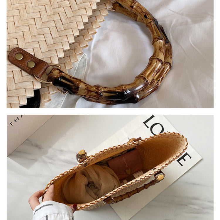 復古大容量竹節手提草編沙灘包