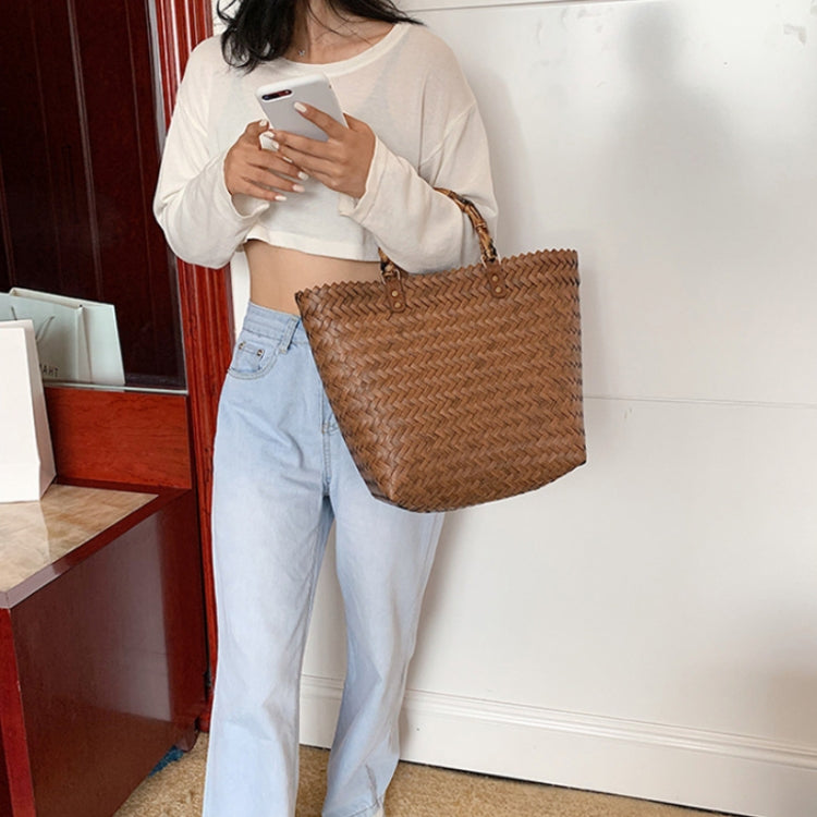 復古大容量竹節手提草編沙灘包