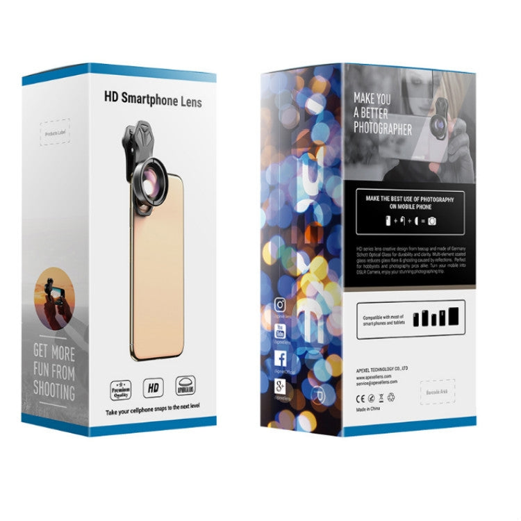 APEXEL APL-HD52IN1WM 二合一 無畸變高清120度廣角+10X微距通用單反外置手機鏡頭套裝
