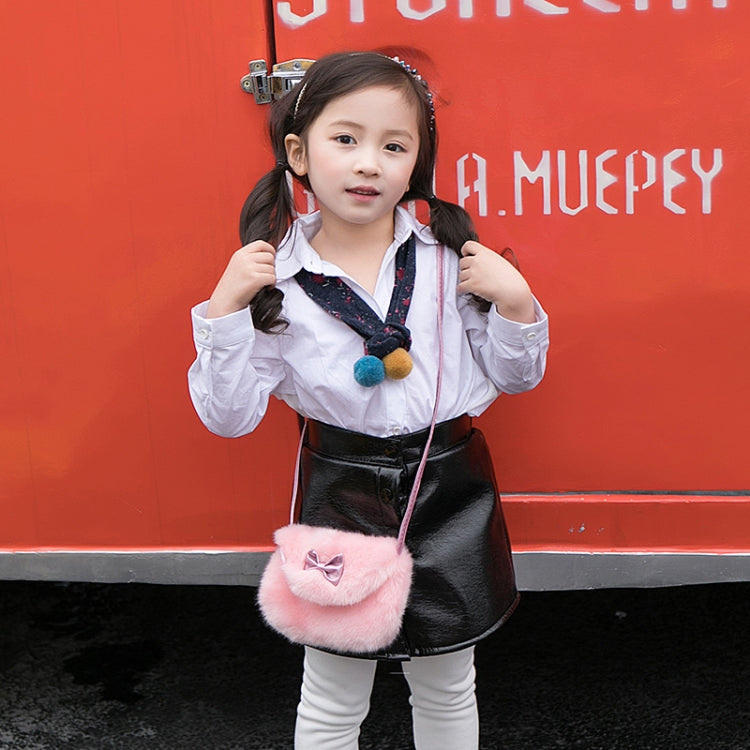可愛公主女童迷你斜挎包時尚蝴蝶結仿毛皮單肩斜挎包錢包