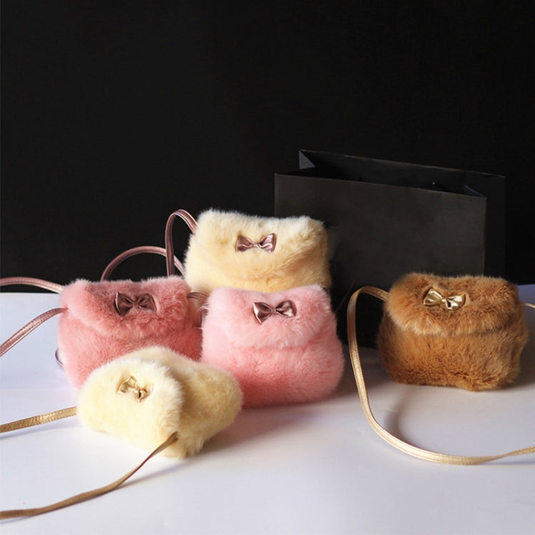 可愛公主女童迷你斜挎包時尚蝴蝶結仿毛皮單肩斜挎包錢包