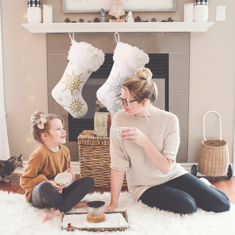 聖誕節裝飾用品 絨布珍珠雪花聖誕襪 毛絨聖誕襪禮物襪