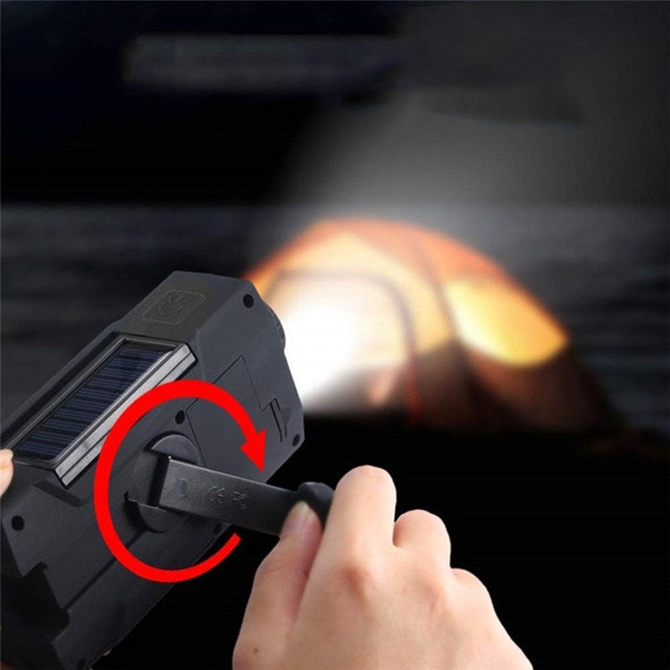 太陽能手搖發電LED手電筒全波段收音機檯燈警報器