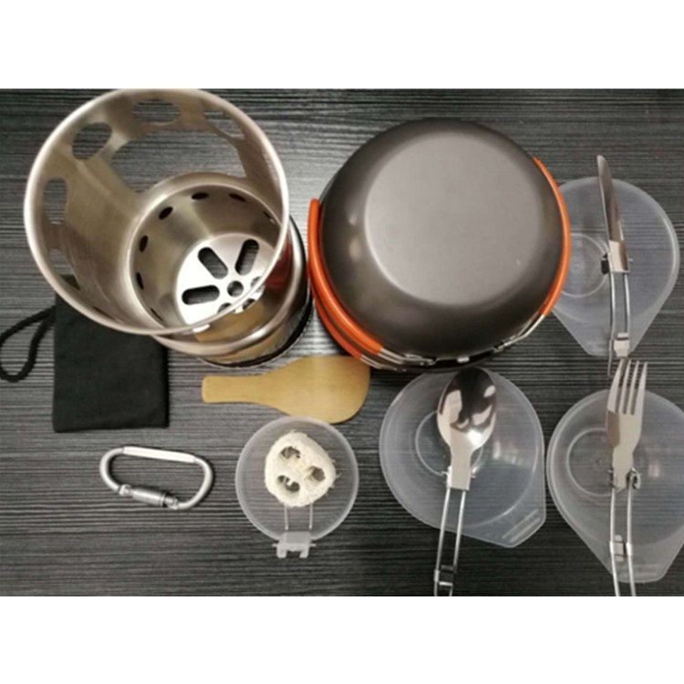 戶外徒步野營柴火爐套裝含餐具