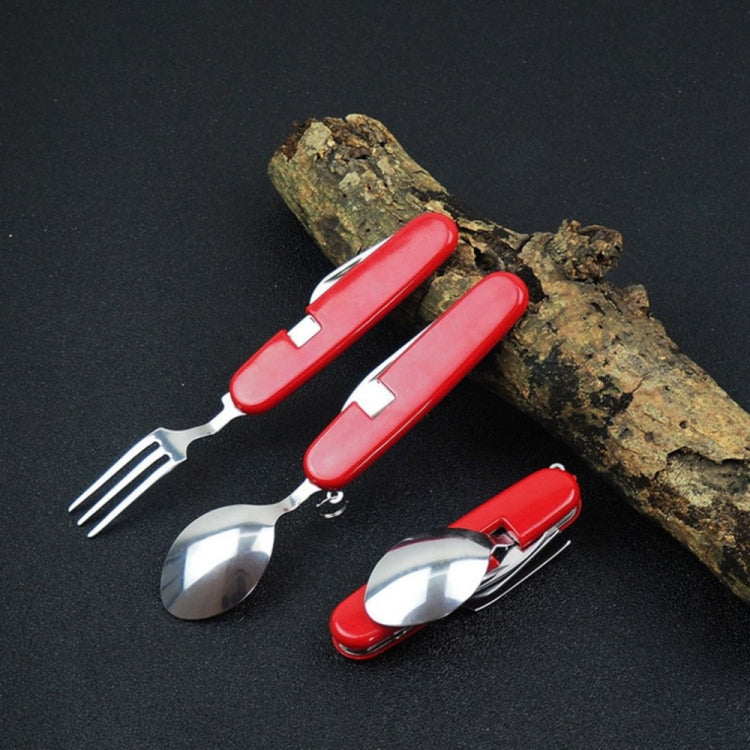 戶外餐具不銹鋼勺子/叉子/刀/開瓶器4合1多功能摺疊餐具套裝