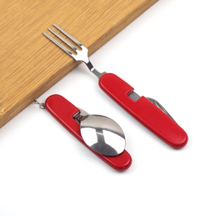 戶外餐具不銹鋼勺子/叉子/刀/開瓶器4合1多功能摺疊餐具套裝
