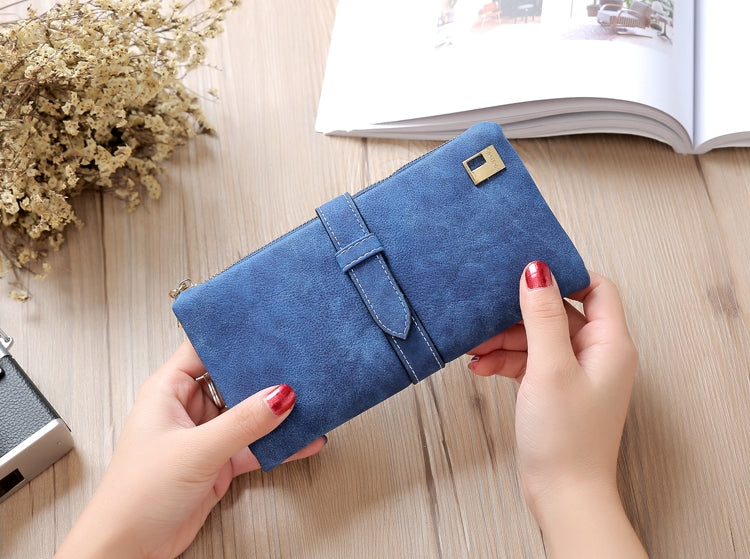實心抽繩磨砂皮拉鏈長款女士錢包手機包卡包手拿包