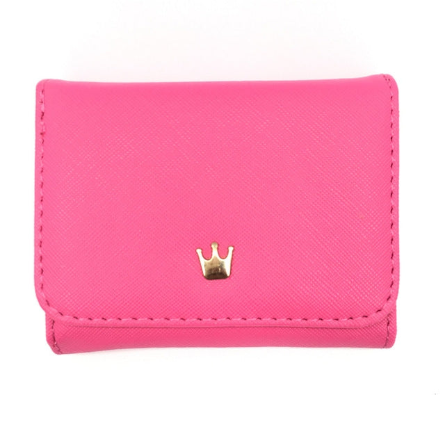 皇冠裝飾迷你摺疊PU皮革女士短款錢包零錢包卡包
