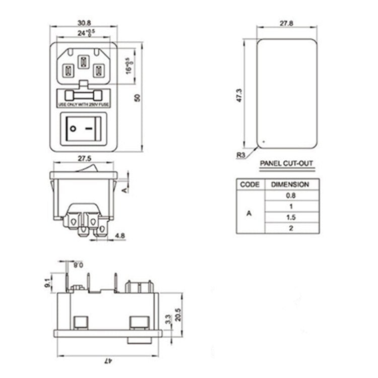 10個賣 AC-01 電源插座帶保險帶開關品字插座