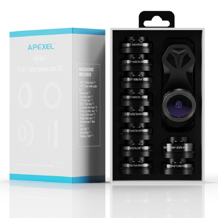 APEXEL APL-DG11 11合一 多功能魚眼廣角微距偏振星光漸變濾鏡套裝通用手機鏡頭套裝