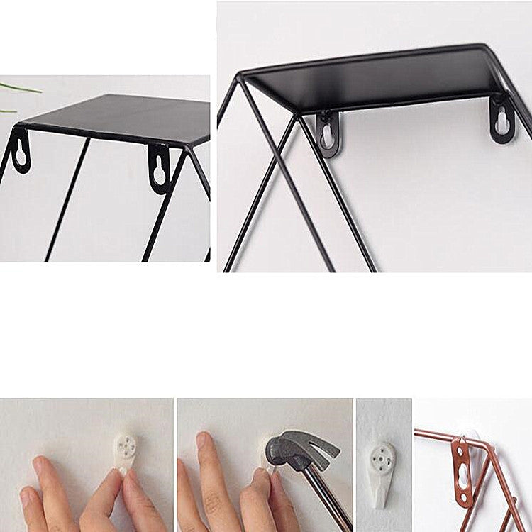 掛飾鐵藝六邊形網格牆上置物架家居裝飾