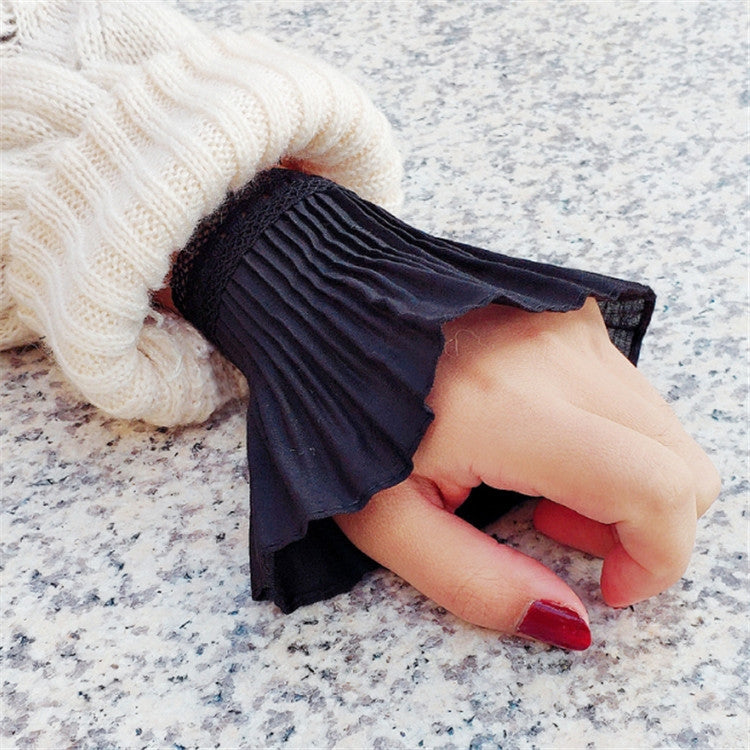 春秋女士雙層假袖套蕾絲鏤空鈎花袖口裝飾配件