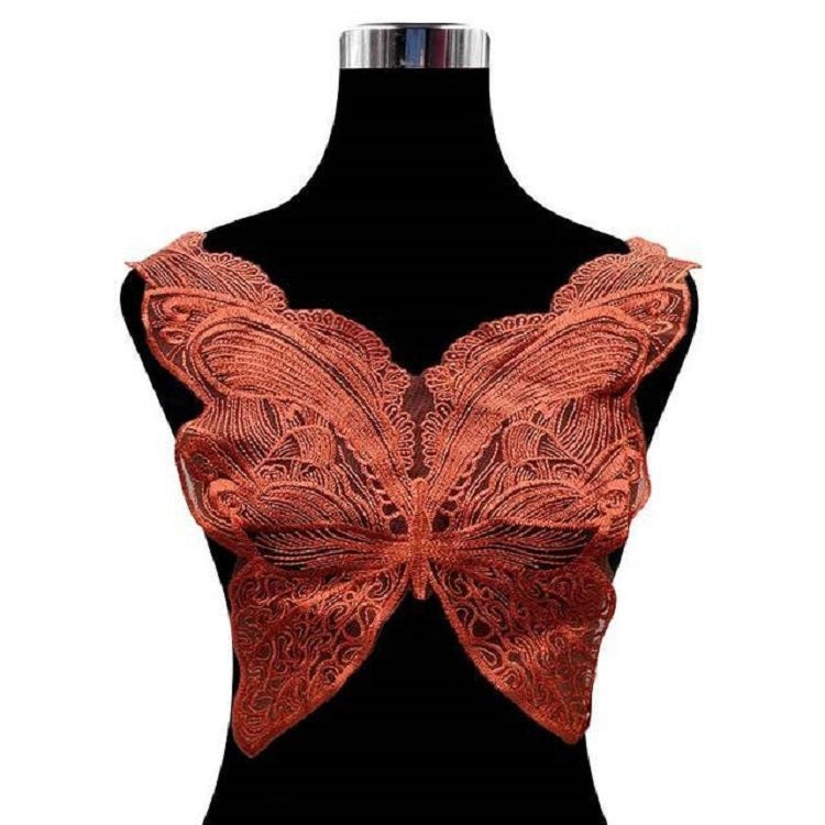 蝴蝶造型刺繡胸花蕾絲衣領DIY服裝輔料，尺寸：約42 x 38cm