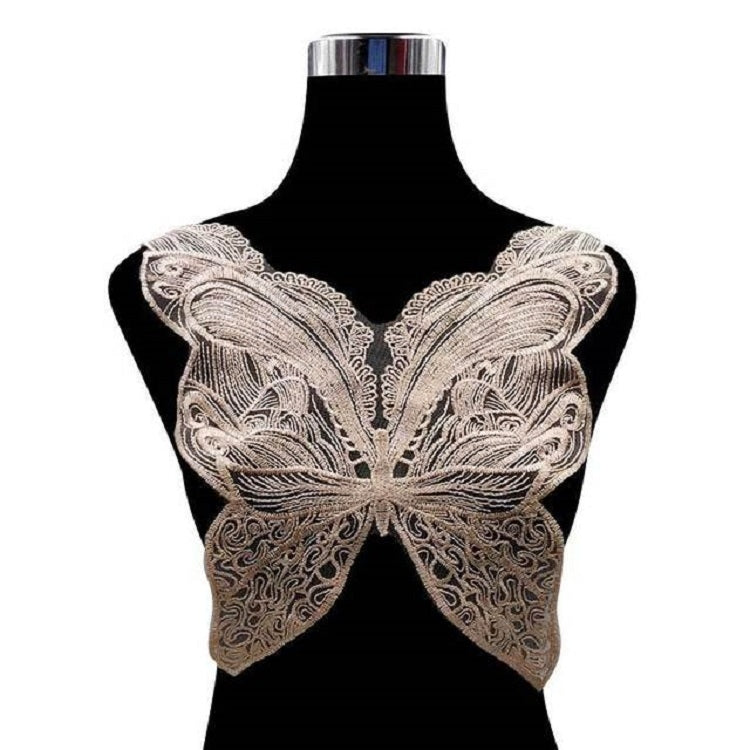 蝴蝶造型刺繡胸花蕾絲衣領DIY服裝輔料，尺寸：約42 x 38cm