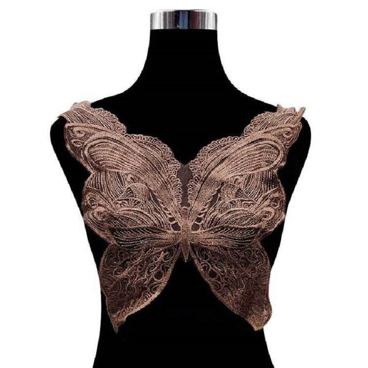 蝴蝶造型刺繡胸花蕾絲衣領DIY服裝輔料，尺寸：約42 x 38cm