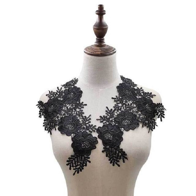 1對賣 立體鏤空花朵刺繡領花DIY服裝輔料，單邊尺寸：約30 x 18cm