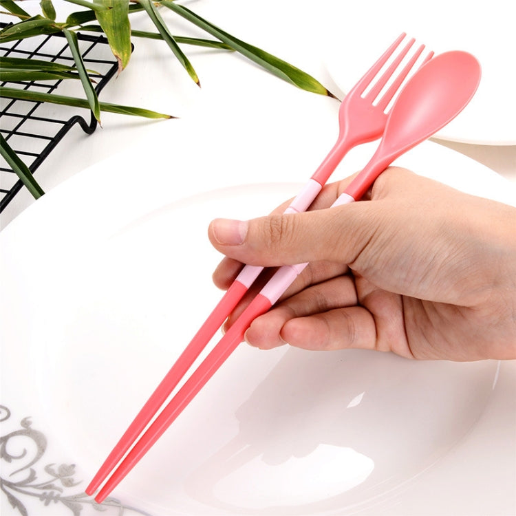 3件/套 迷你戶外便攜式旅行筷子勺叉套裝糖果色摺疊餐具學生兒童廚房工具
