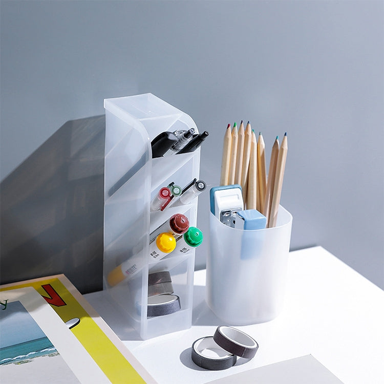 2件一賣 多功能4格桌面筆架辦公學校儲物盒透明塑料盒書桌筆筒收納盒