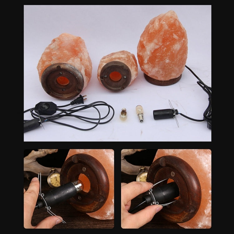 USB 喜馬拉雅水晶玫瑰鹽燈 帶木質底座&E14燈泡&開關