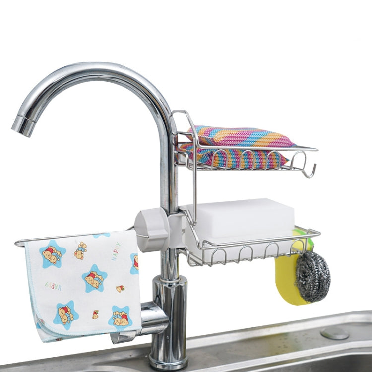 水龍頭置物架 不銹鋼免打孔廚房水槽收納架 抹布海綿瀝水架