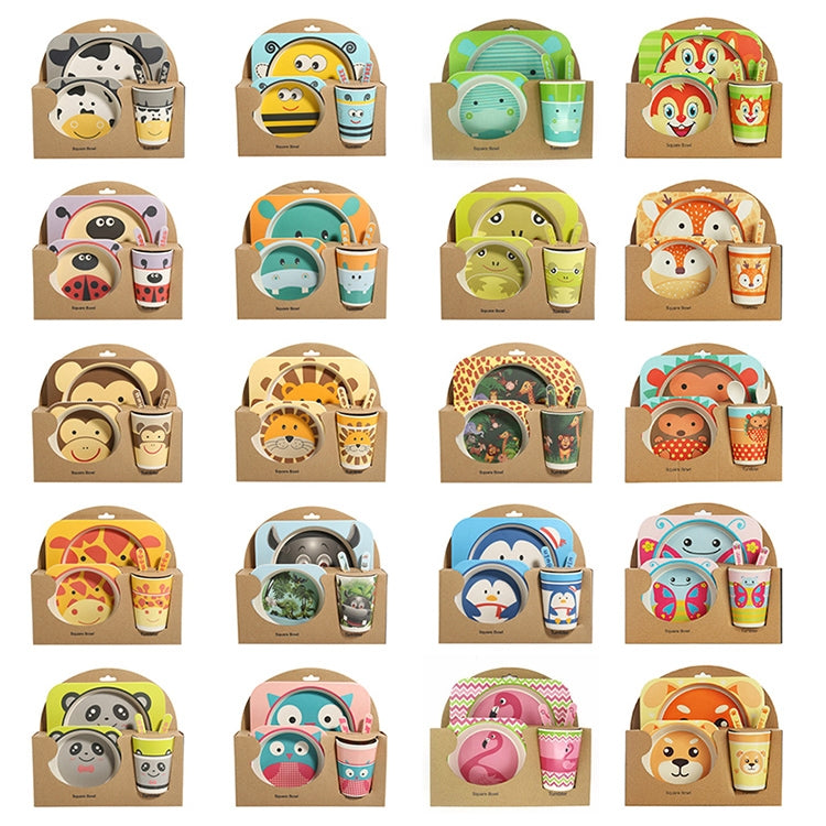 嬰兒餐具套裝兒童餐具卡通叉子餐具天然竹纖維碗帶勺子餐盤