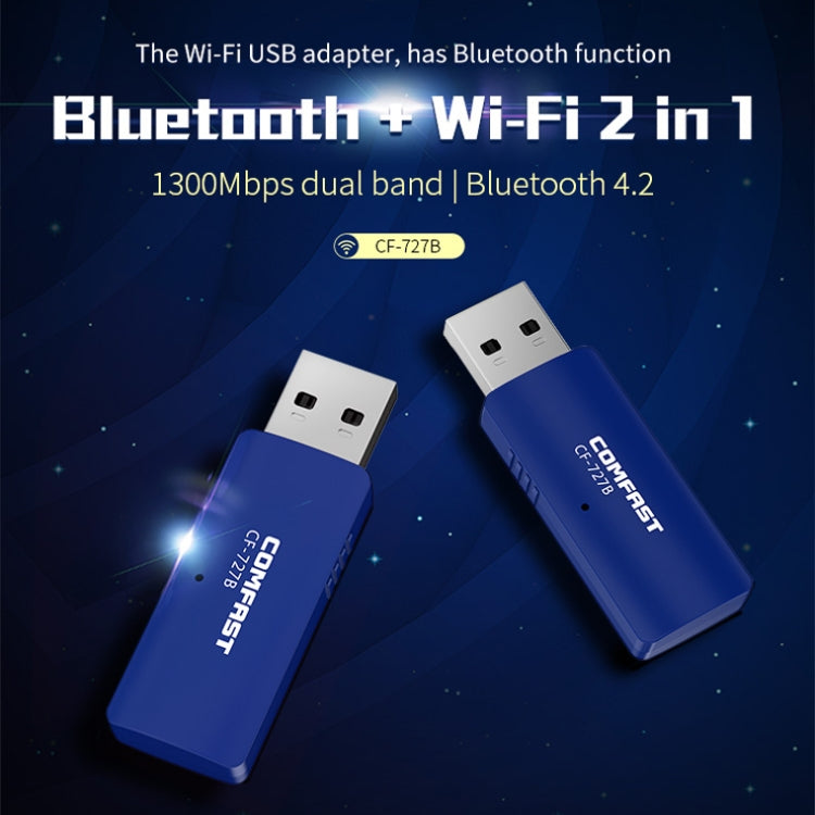 COMFAST CF-727B 1300Mbps雙頻USB台式機發射接收器 隨身藍牙V4.2+WIFI無線網卡