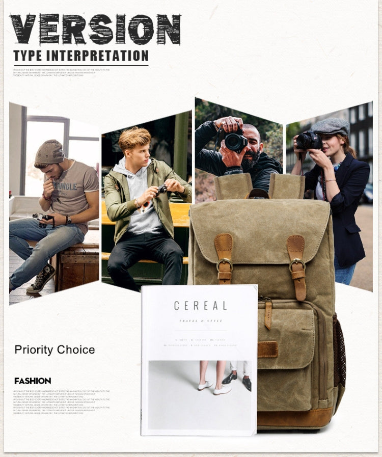 蠟染帆布防水攝影包戶外耐磨大號相機男士背包適用於尼康/佳能/索尼/富士