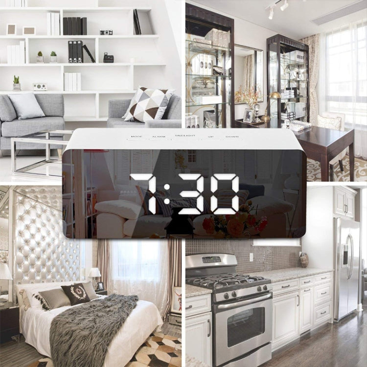 LED鏡面鬧鐘 数字貪睡电子時間溫度大显示屏台鐘 帶喚醒燈