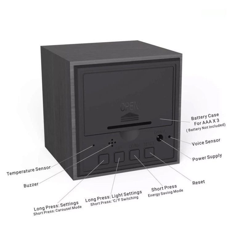 多色聲音控制木製時鐘 現代数字LED台式鬧鐘溫度計計時器