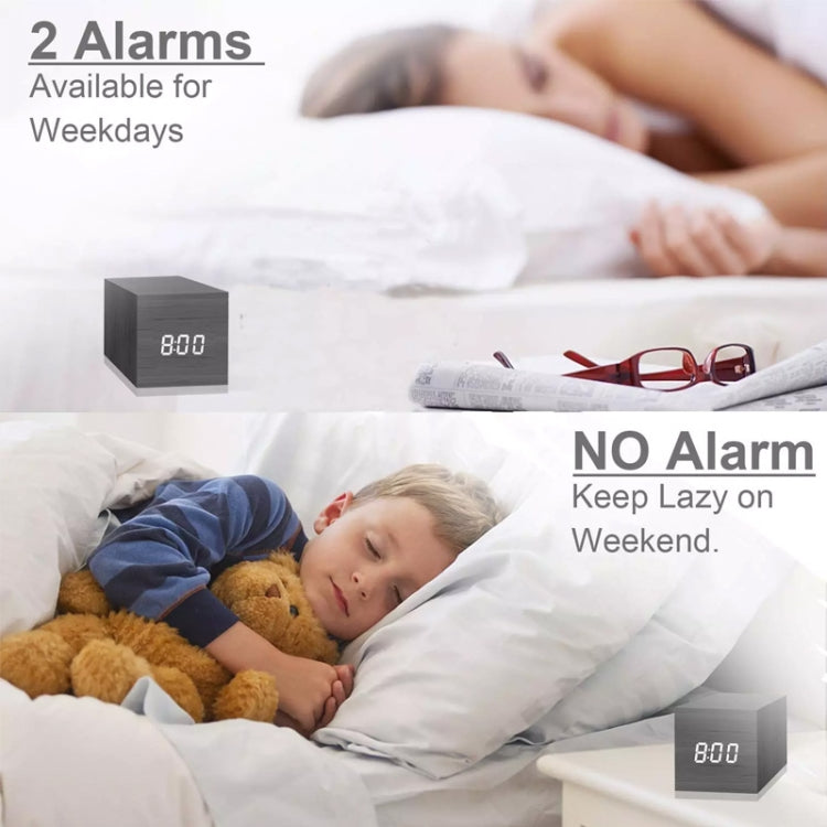 多色聲音控制木製時鐘 現代数字LED台式鬧鐘溫度計計時器